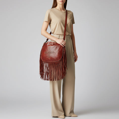 Modern Rivet-Fringe Hobo Bag