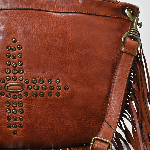 Modern Rivet-Fringe Shoulder Bag