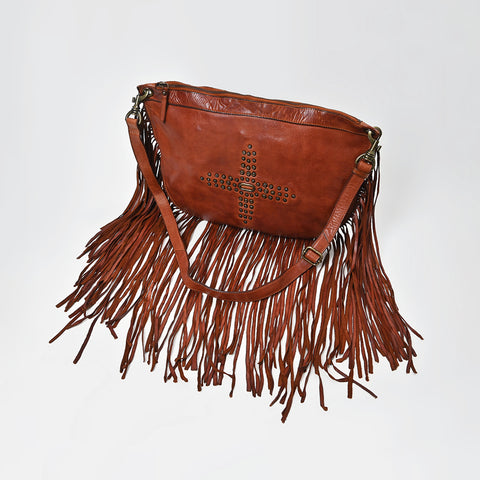 Modern Rivet-Fringe Shoulder Bag