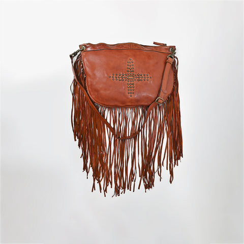 Modern Rivet-Fringe Shoulder Bag