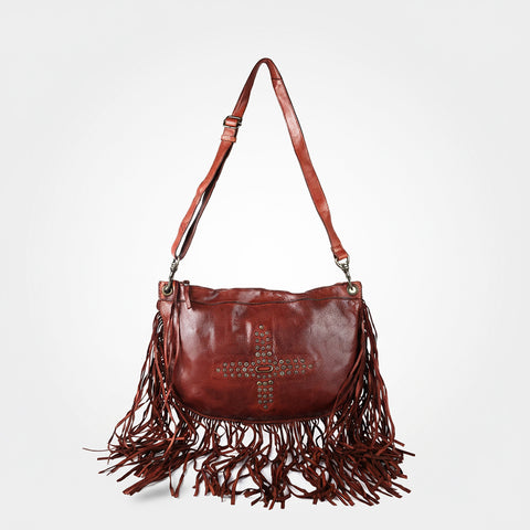 Modern Rivet-Fringe Hobo Bag