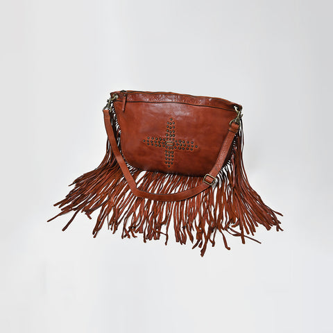 Modern Rivet-Fringe Shoulder Bag