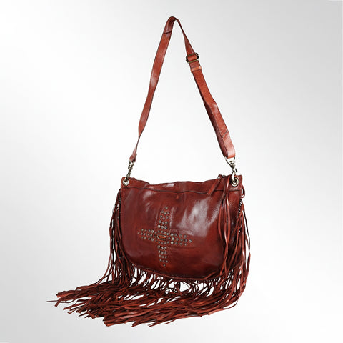 Modern Rivet-Fringe Hobo Bag