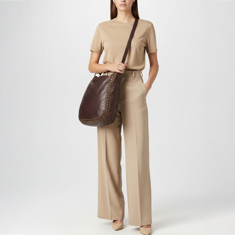 Signature Riveted Leather Shoulder Bag