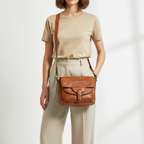 Riveted Half-Moon Crossbody Bag