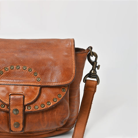 Riveted Half-Moon Crossbody Bag