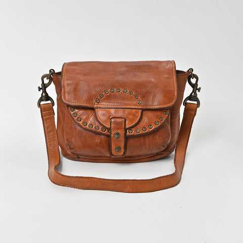 Riveted Half-Moon Crossbody Bag