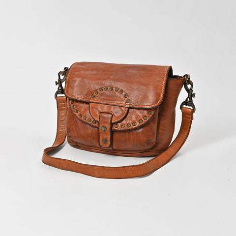 Riveted Half-Moon Crossbody Bag