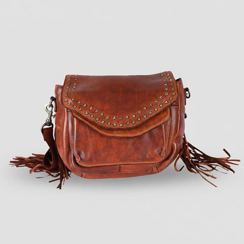 Riveted Flap Fringe Crossbody
