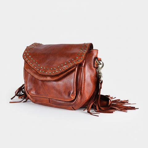 Riveted Flap Fringe Crossbody