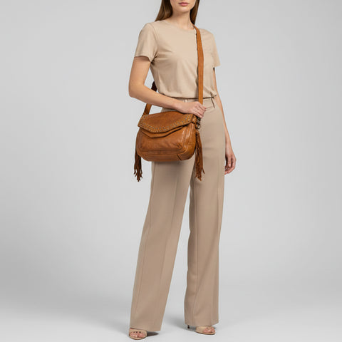 Riveted Flap Fringe Crossbody