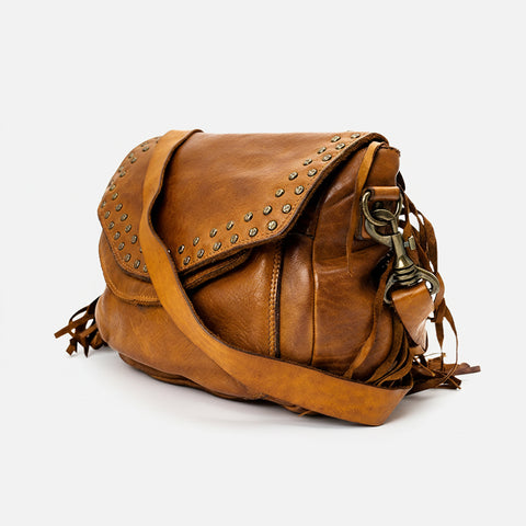 Riveted Flap Fringe Crossbody