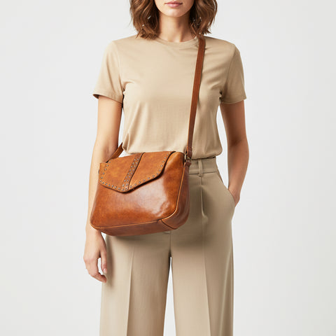 Flap Closure Riveted Shoulder Bag