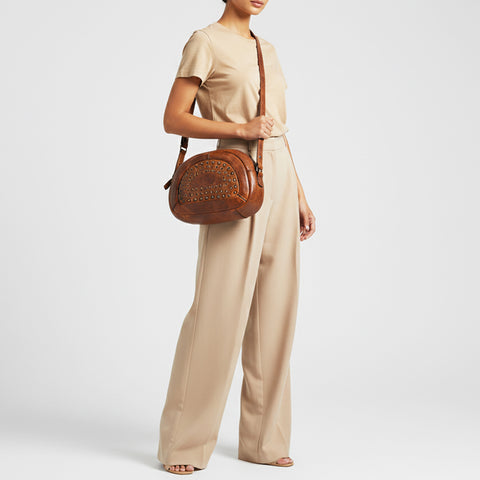 Studded Arc Flap Shoulder Bag