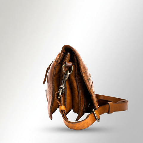 Flap-Front Studded Messenger Bag