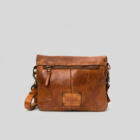 Flap-Front Studded Messenger Bag