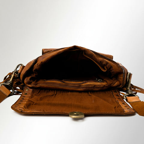 Flap-Front Studded Messenger Bag