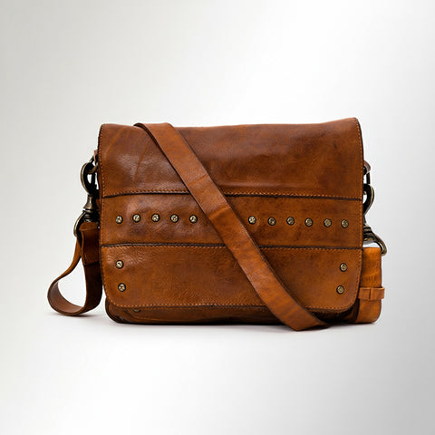 Flap-Front Studded Messenger Bag