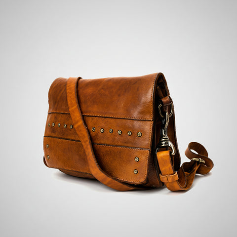 Flap-Front Studded Messenger Bag