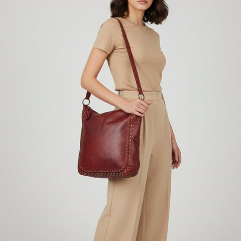 Signature Riveted Leather Shoulder Bag