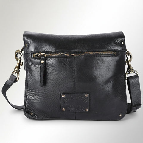Flap-Front Studded Messenger Bag
