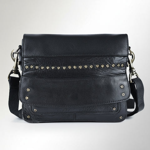 Flap-Front Studded Messenger Bag