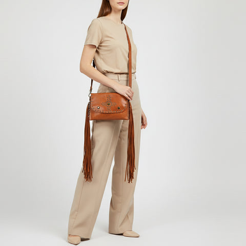 Compact Leather Fringes Crossbody