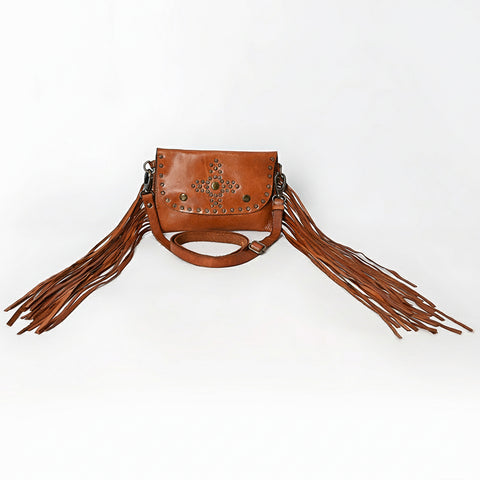 Compact Leather Fringes Crossbody