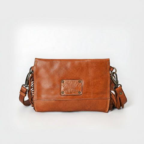 Compact Leather Fringes Crossbody