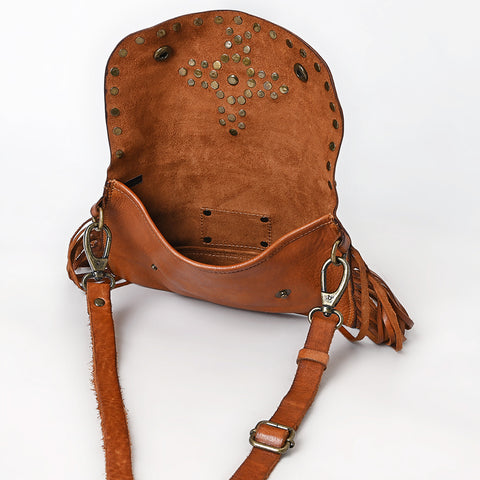 Compact Leather Fringes Crossbody