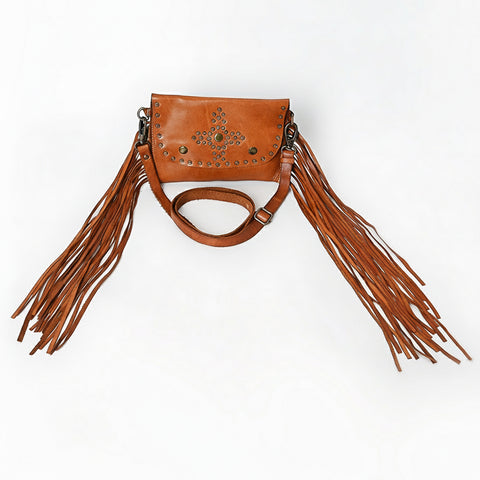 Compact Leather Fringes Crossbody