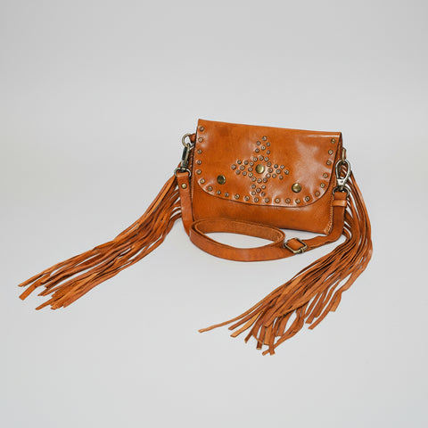 Compact Leather Fringes Crossbody