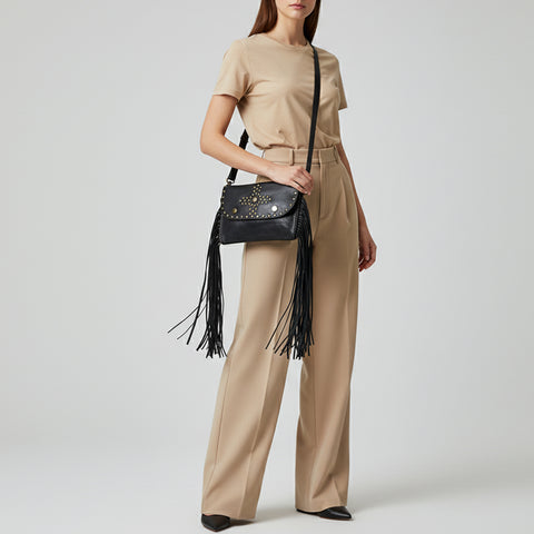 Compact Leather Fringes Crossbody
