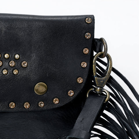 Compact Leather Fringes Crossbody