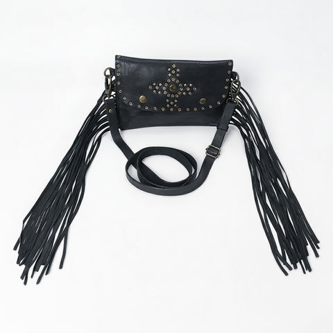Compact Leather Fringes Crossbody
