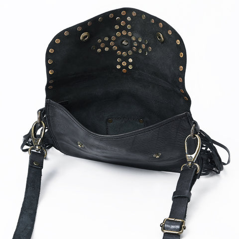 Compact Leather Fringes Crossbody