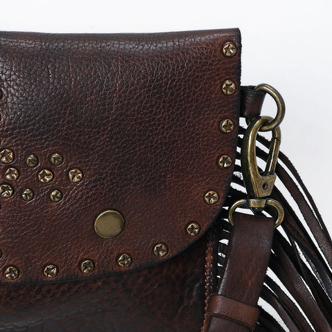 Compact Leather Fringes Crossbody