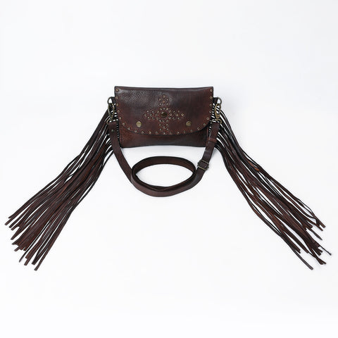 Compact Leather Fringes Crossbody
