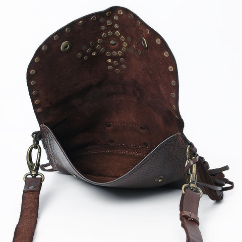 Compact Leather Fringes Crossbody