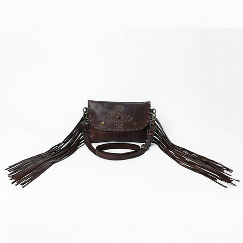 Compact Leather Fringes Crossbody