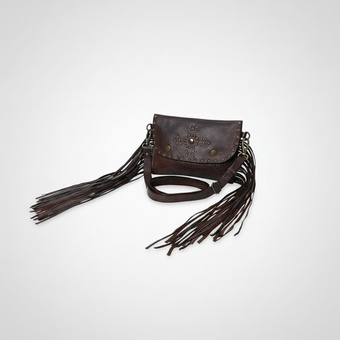 Compact Leather Fringes Crossbody