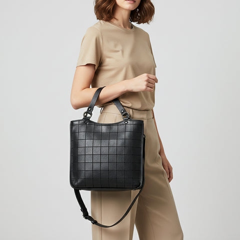 Montina - Leather Grid-Stitched Tote