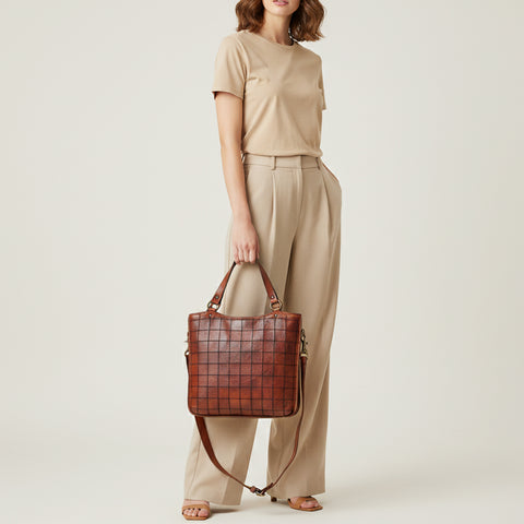 Montina - Leather Grid-Stitched Tote